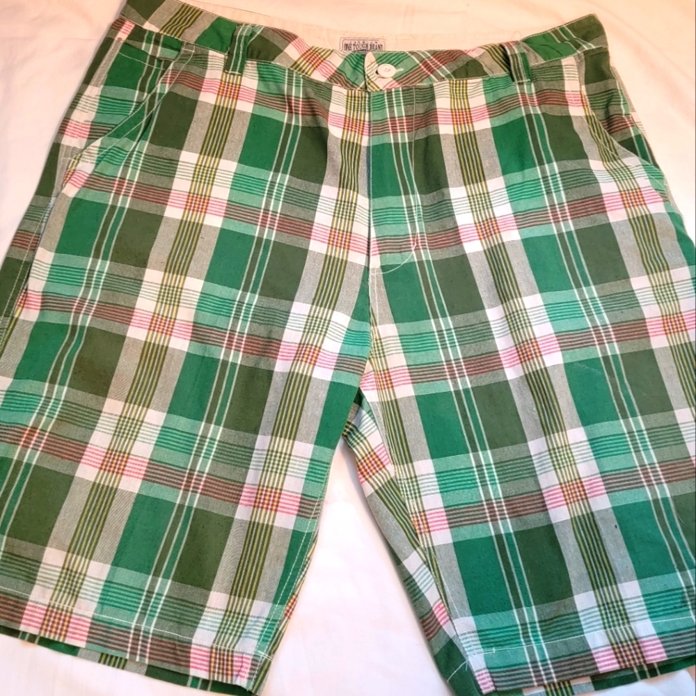 XXL 40 One Tough Brand Green Plaid Shorts